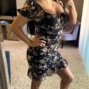 Black Floral Ruffle Dress